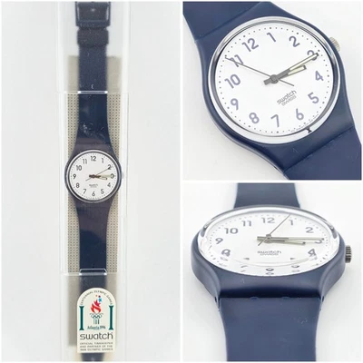 Swatch Gent GN155 Dark Blue 1996 NOS Vintage Watch White Dial Swiss Made - Immagine 1 di 4