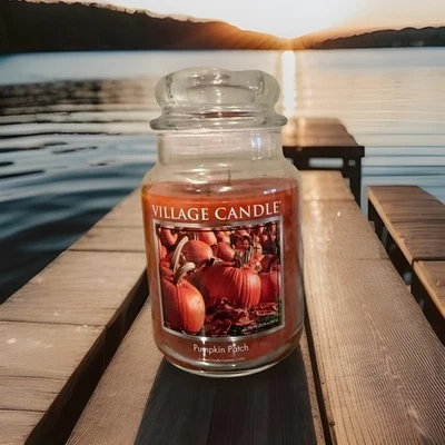 Parche de calabaza Village Candle grande 21,25 OZ tarro 2 mechas otoño naranja 170 horas nuevo Foto 1 de 4