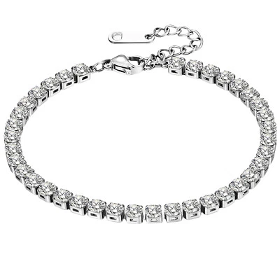 Pulsera de tenis de acero inoxidable con brillante cadena ajustable de 5A CZ para mujer Foto 1 de 4