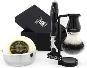 5 Pieces Shaving Set 3 Edge Blades Razor Synthetic Hair Brush Mens Gift Kit - Picture 1 of 9