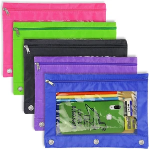 3 Ring Pencil Pouch - 5 Pack Zippered Binder Pen Pouch Pencil Case Holder Hig... - Picture 1 of 12