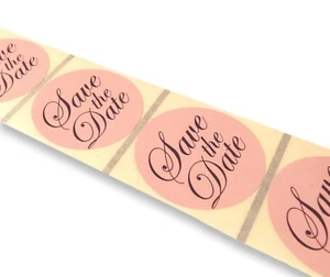 100 45MM PINK ROUND SAVE THE DATE WEDDING STICKERS INVITATIONS SEALS - Picture 1 of 1