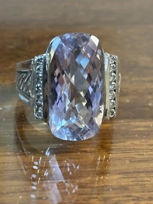 Anillo decorativo David Yurman grande 30 x 13 mm facetado de amatista pálida y diamantes talla 7,5 Foto 1 de 4