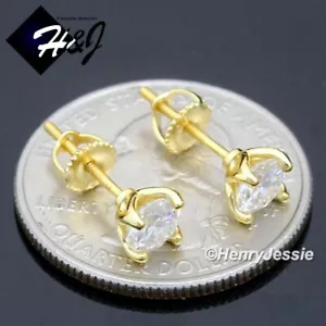 MEN 925 STERLING SILVER ICY MOISSANITE 5MM GOLD PLATED ROUND STUD EARRING*MGE264 - Picture 1 of 4
