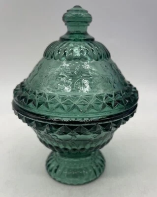 Wildflower Covered Candy - Teal Green - Wilkerson Glass, USA - Image 1 of 2