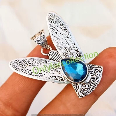 Compra colgante de piedras preciosas de topacio azul enchapado en plata de ley 925 joyas de mariposa Foto 1 de 4