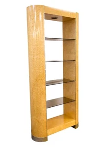 Contemporary Modern Birdseye Maple Etagere with Smoked Glass Brass - Picture 1 of 8