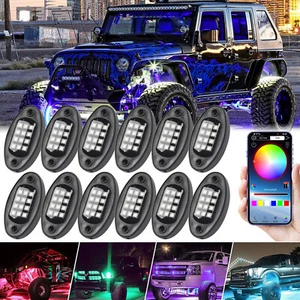 12 Pods RGB LED Rock Lights Kit Music Bluetooth APP Offroad Truck Underbody Neon - Bild 1 von 11