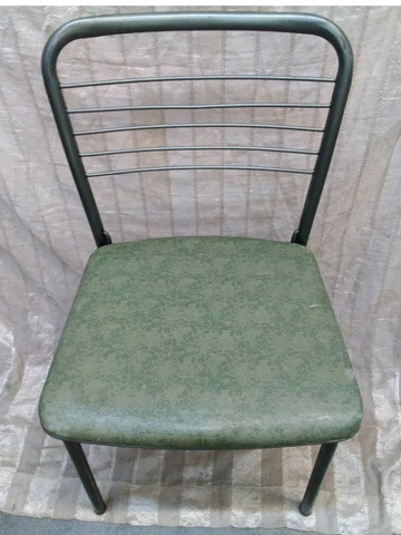Vintage Mid Century Folding Gatefold Chair Metal Frame w/ Green Vinyl Seat Cover