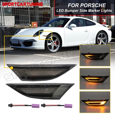 Dynamic Smoked LED Side Marker Lights For 12-up Porsche 911 991 981 718 Boxster Foto 1 de 4