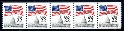 USA 1982 Flag Capitol 25¢ Sc #2115a Plate Number Strip of 5 Plate #19 MNH L444 - Image 1 of 4