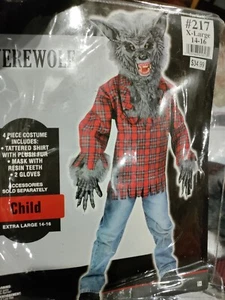 HALLOWEEN WERWOLF Kostüm komplett Kinder Gr. XL 14-16 Fellshirt, Maske, Handschuhe - Bild 1 von 5