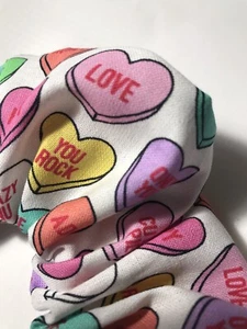 Handmade Hair Scrunchie Cotton Old Time Love Hearts Sweets Print Bobble - Picture 1 of 3