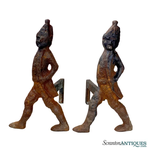 Antique Traditional Cast Iron Hessian Soldier Fireplace Andirons - A Pair Cover