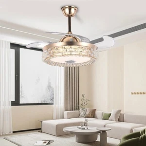 42" Bluetooth Crystal Chandelier LED 7-Color Remote Ceiling Fans w/Music Player - Picture 1 of 17