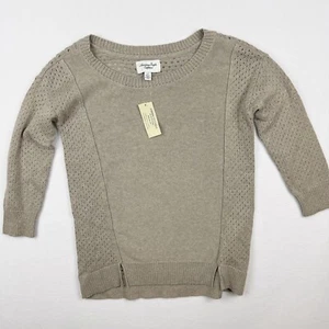 Suéter American Eagle Tejido Abierto Manga 3/4 Cuello Redondo Talla S Mujer Beige Nuevo con Etiquetas - Imagen 1 de 8