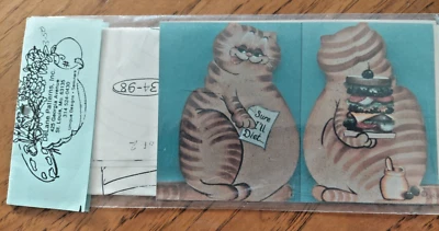 DELANE LANGE FUNNY FAT STRIPED CAT DIET TWO SIDE SIGN PAINTING PATTERN 1998 34 - Image 1 of 4