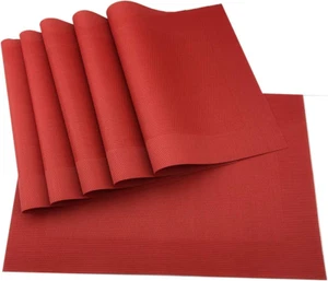 Vinyl Red Placemats Heat Resistant Dining Table Mats Non-Slip Washable Place Mat - Picture 1 of 12