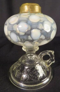 1880's White Opalescent 'Coin Spot' w/ Strawberry Base Kero Oil Finger #2 Lamp - Picture 1 of 7