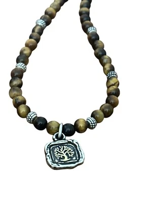 Brighton  Ferrara Virtue Oak Tree Necklace-brown tiger's eye beads-silver & gold - Image 1 of 4