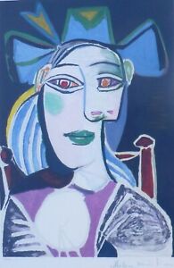 PABLO Picasso "Buste de femme au Chapeau bleu" Hand signed Marina Picasso framed