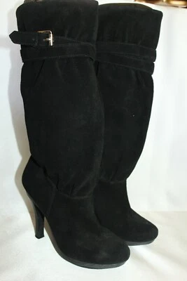MICHAEL KORS stivali alti al ginocchio stiletto neri scamosciati raccolti taglia 6,5 - Immagine 1 di 4