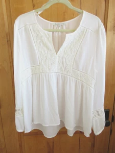 DANIEL RAINN SIZE L ELEGANT LACE BLOUSE LSLV WHITE SEMI-SHEER ELABORATE POLYESTE - Picture 1 of 8