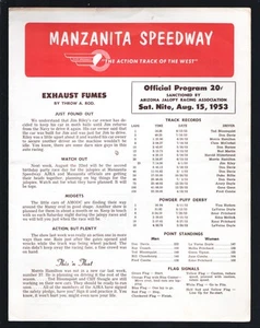 Programa de carreras automáticas Manzanita Park Speedway 15/08/1954-coches súper modificados y de stock- - Imagen 1 de 1