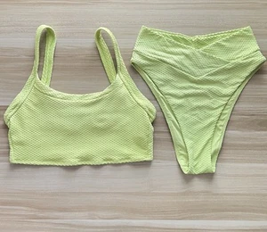 Aerie Bikini Set M Top / S Bottom High Cut Cheeky & Scoop Top Green 2 Piece - Bild 1 von 19