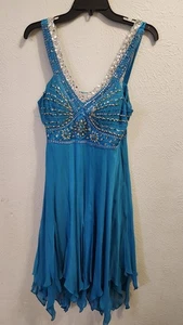 Sue Wong Nocturne Dress Womens 10 Teal Silk Beaded Sequin Cocktail Y2K Read - Picture 1 of 23