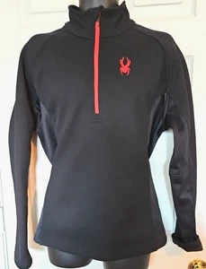 Spyder Mens Size Large Black Fleece Waffle Knit Long Sleeve Pullover 1/4 Zip - Picture 1 of 6