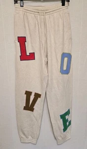 Aerie Womens Love Patch Sweatpants Size Medium Oatmeal Jogger Pockets Athleisure - Picture 1 of 7