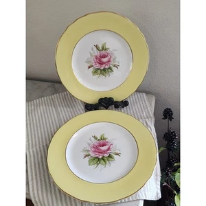 Vintage Royal Worcester, England Gelb & Rosa Rose Schrank Teller, 2er Set - Bild 1 von 10