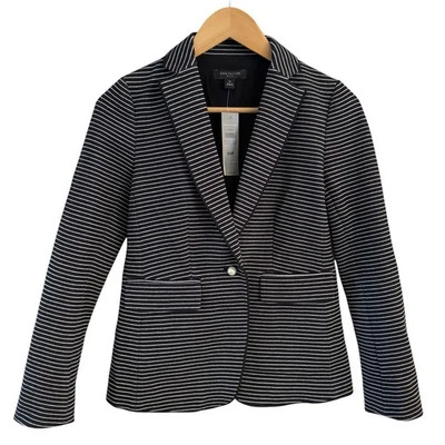 Ann Taylor Striped Jacket Pearl Buttons Black White Blazer NEW Size 00 Petite - Image 1 of 4