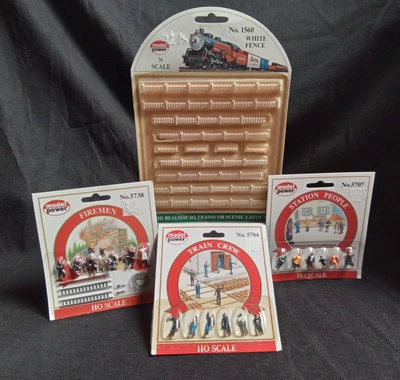 Model Power Train People, Firemen, Train Crew, White Fences HO/N-Scale 4X Lot | - Image 1 of 4