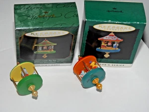2 Hallmark Santa's Little Big Top Miniature Ornaments Collector Series 1996 1997 - Picture 1 of 3