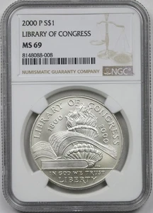 2000-P Library of Congress $1 NGC MS 69 Modern Commemorative Dollar  - Picture 1 of 4