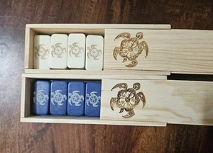 Double 6 Domino Set of HAWAIIAN SEA TURTLE Dominoes BLUE or IVORY - Picture 1 of 6