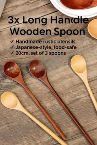 3x Long Handle Wooden Spoon - Handmade Rustic Soup/Cooking Utensils - Picture 1 of 2
