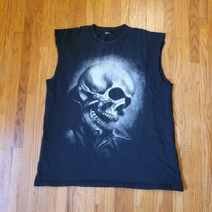 Vintage Marvel Mad Engine Ghost Rider Big Skull Cutoff ärmelloses Shirt um L/XL - Bild 1 von 7