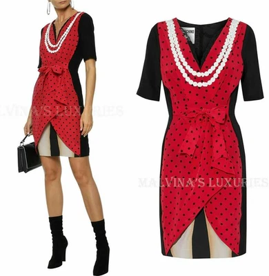 MOSCHINO платье горошек слоистый бант украшенный шелк мини $1,775 sz США 6 - Изображение 1 из 4
