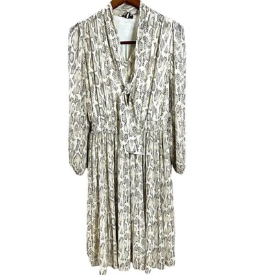 Current Air Anthropologie Women's Dress Cream Snake Print Pleated Midi Size S - Image 1 of 4