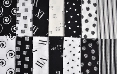 Pack Dijes Cuadrados Tela Diseñador 5", Blanco y Negro, 56 Piezas, 100% Algodón Foto 1 de 2