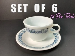 Corelle Cups And Saucers 6 Sets OLD TOWN BLUE ONION 2-3/4" H, Closed Handle 8 Oz - Picture 1 of 10