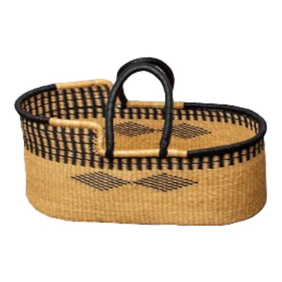 Cesta de bebê Moses africana tecida à mão – Berço Bolga com diamante negro e alça - Imagem 1 de 3