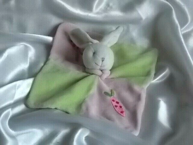 Doudou lapin vert, rose, broderie carotte, Siplec, Leclerc - Photo 1/1