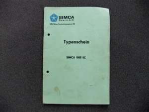 Typenschein SIMCA 1000 EC - Anmeldung 1969 - Abmeldung 1975 - GEBRAUCHT - RAR - Bild 1 von 2