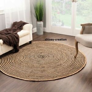 Rug 100% Natural Jute Braided Style Carpet Round Living Rustic Look Modern Rug