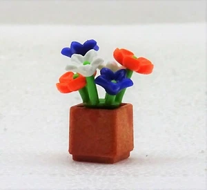1 Pot de Fleurs Bleu Blanc Orange Playmobil Plante Jardin Jardinier A - Picture 1 of 3