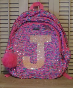NEW Girls JUSTICE Flip Sequins Shaky Initial PINK Full-Size Backpack LETTER J - Picture 1 of 10